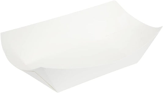 Restaurantware Bio Tek 1 Pound Food Boats 50 Disposable Paper Food Trays - Heavy-Duty Greaseproof White Paper Food Boats For Snacks Appetizers Or Treats Use At Parties Or Carnivals