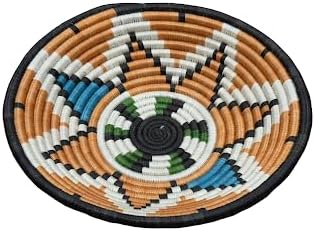 Handwoven African Basket Handmade sisal Fruit Bowl Wall Hanging decorative Baskets for Home Living Room Kitchen Centerpiece Zen Designs Arts and Crafts (Rust Orange Blue Black, 12in diameter)
