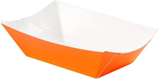 Restaurantware Bio Tek 6 Ounce Boat Paper Boats 50 Disposable #40 Food Trays - PE Lining Durable Tangerine Paper Food Baskets For Concession Stands Picnics or Fairs Stackable