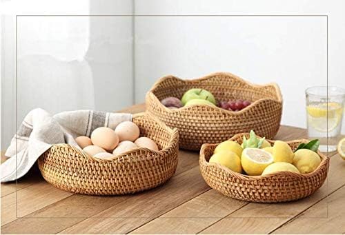 YANGQIHOME Rattan Bread Basket, Round Fruit Baskets, Wicker Storage Bowls, Natural Woven Serving Basket Bowls, Decorative Baskets for Kitchen Counter Organizing, Set of 3
