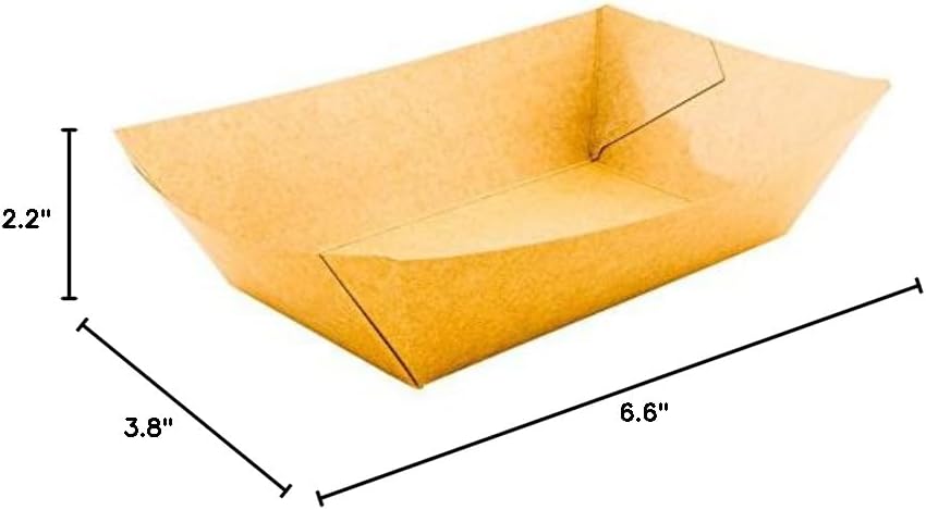 Restaurantware Bio Tek 2 Pound Food Boats 50 Disposable Paper Food Trays - Heavy-Duty Greaseproof Kraft Paper Boats For Snacks Appetizers Or Treats Use At Parties Or Carnivals