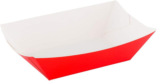 Restaurantware Bio Tek 1 Pound Food Boats 50 Disposable Paper Food Trays - Heavy-Duty Greaseproof Red Paper Food Boats For Snacks Appetizers Or Treats Use At Parties Or Carnivals