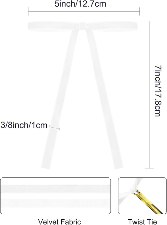 SIMISI RIBBON 24Pcs White Christmas Velvet Ribbon Bows Decorations Xmas Ornaments Vintage Decor for Tree, Wreath, Garland (3/8'' Width, 5 * 7 inch)