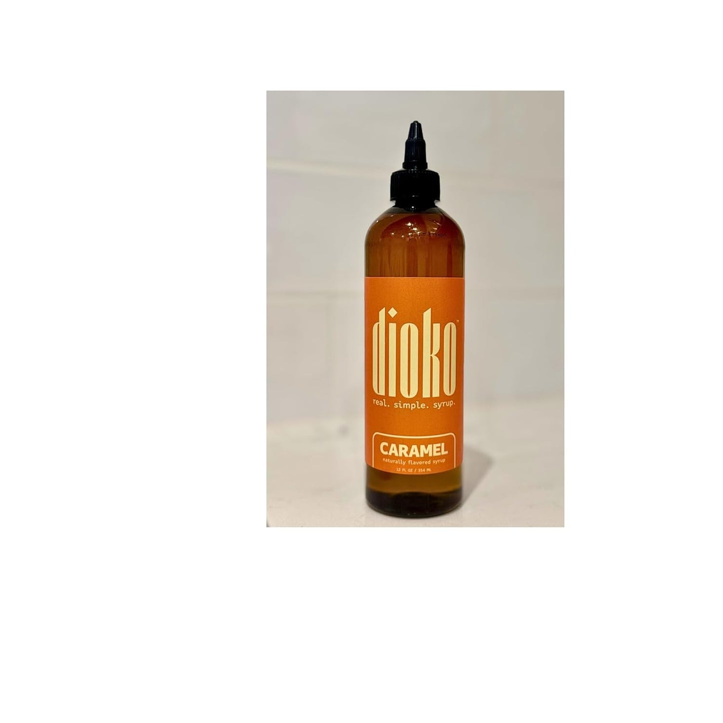 Dioko Simple Syrup, 12 fl. oz Premium Coffee & Dessert Syrup with Easy Pour Spout | No Artificial Dyes or Colors | Perfect for Lattes, Iced Coffee, Cocktails, Pancakes & More (Caramel)
