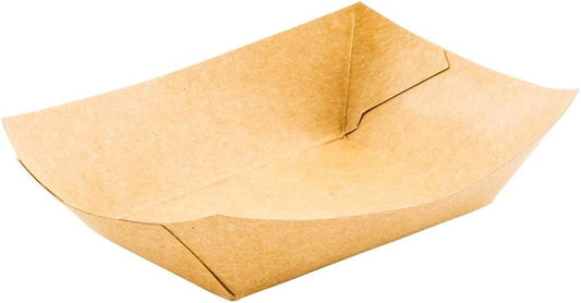 Restaurantware Bio Tek 4 Ounce Paper Boats 50 Disposable #25 Food Trays - PE Lining Durable Kraft Paper Food Baskets For Concession Stands Picnics or Fairs Stackable