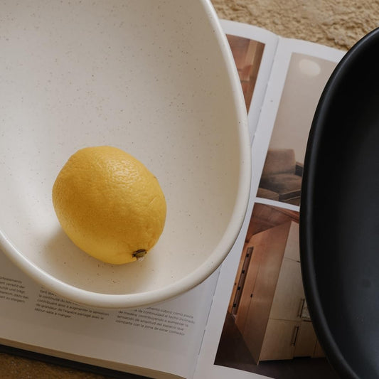 WENSHUO Three-Legs Ceramic Fruit Bowl for Kitchen Counter, Decorative Bowl for Table Décor, 10-inch Oval Large Bowls for Breads (Nacre White)