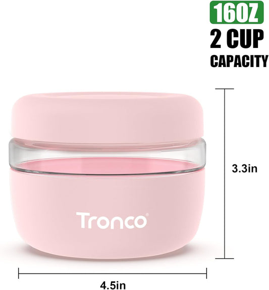 Tronco 16 oz Glass Food Storage Containers with Lids, Airtight, Leak & Spill Proof Glass Lunch Bowls for Meal Prep, Salad, Yogurt, Soup & Stew, Microwave & Dishwasher Safe, BPA-Free, Set of 2