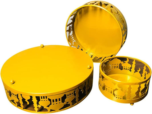 3PCS Ramadan Decoration Ramadan Trays, Ramadan Decor Metal Moon Ramadan Tray Set Eid Mubarak Plates Food Storage Containers Round Dinner Plate for Eid and Eid Al-adha Ramadan Activity Party Favor