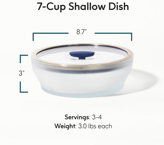 Anyday 7-Cup Microwave Cookware and Glass Container with Glass Lid, Plastic-Free Shallow Food Storage | Stackable Airtight Steamer with Vented Lid for Microwave-Safe Reheating & Steaming Vegetables