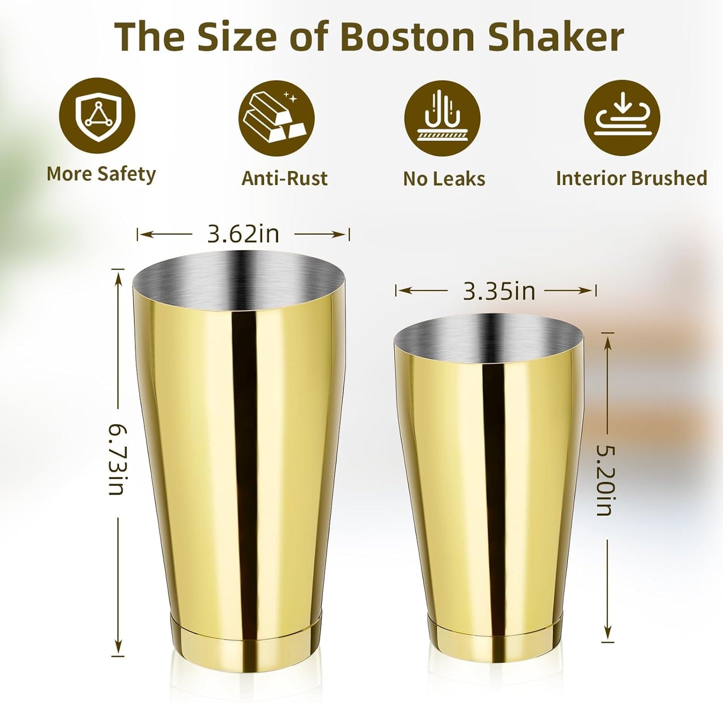 8 Pcs Cocktail Shaker Boston Shaker Set Professional Bartender Kit Bar Shaker Stainless Steel Drink Bartending Martini Tin with 18oz & 28oz Mixed Alcohol Tool for Beginner(Gold)