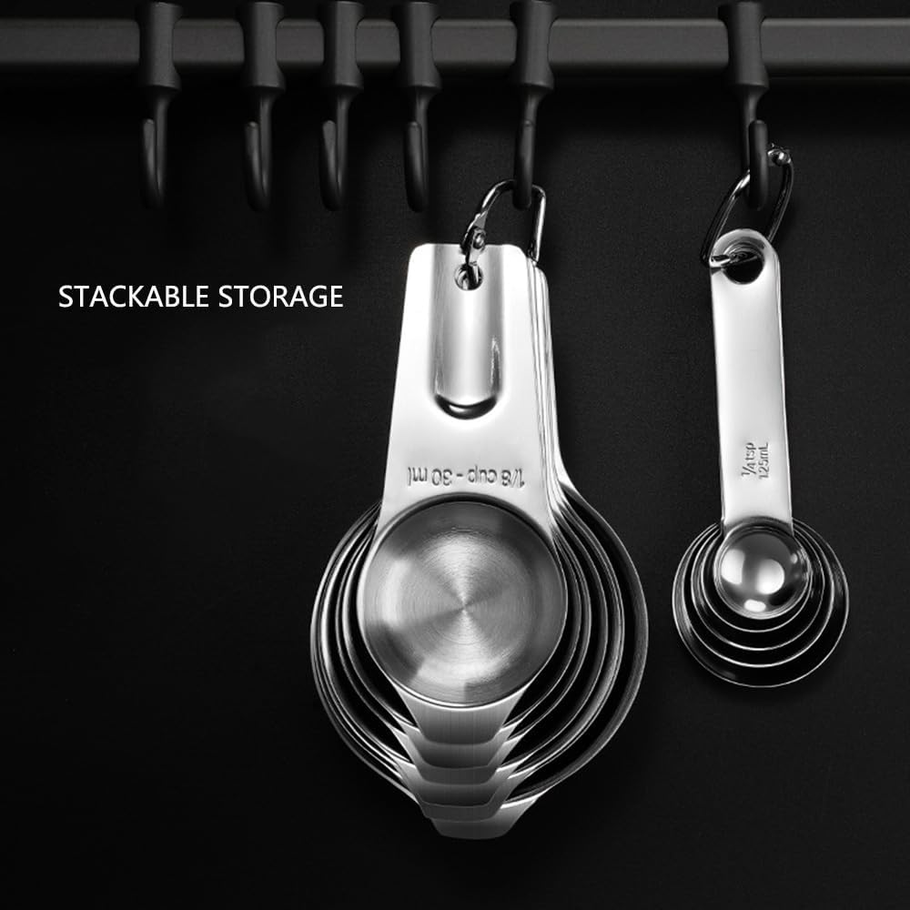 Measuring Cups and Spoons Set Heavy Duty 304 Metal Stainless Steel Measuring Cup Spoon Kitchen Gadgets for Cooking Baking (Set of 15)