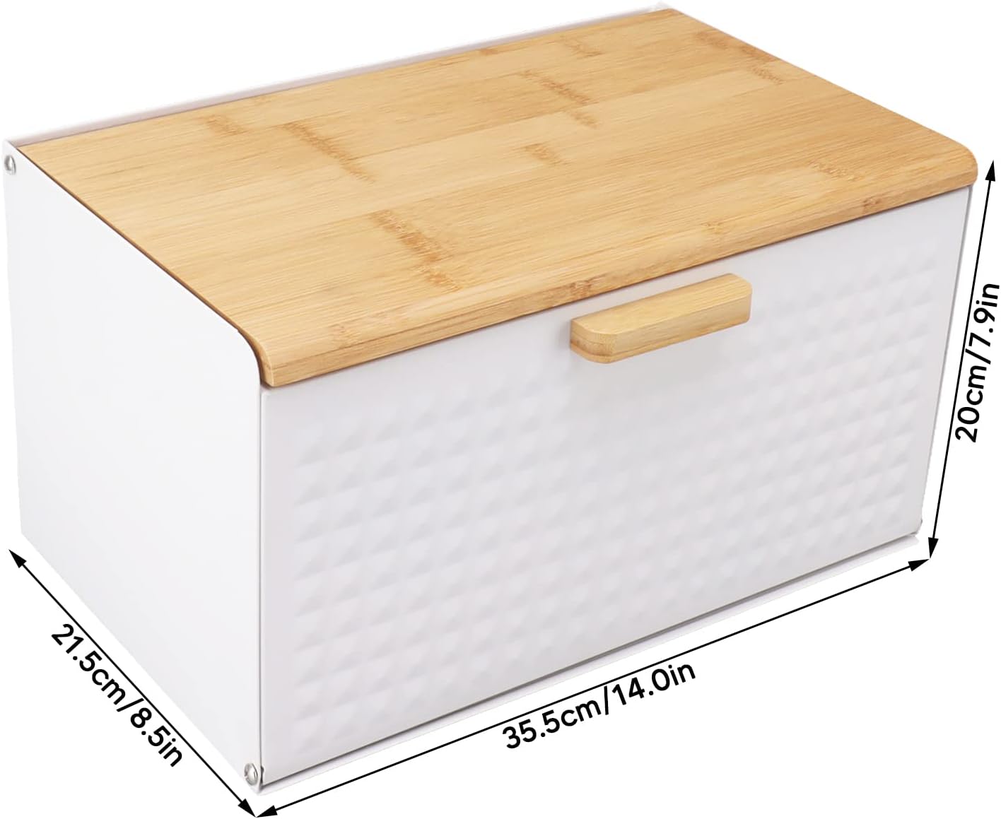Asixxsix Bread Box with Wood Lid, Vintage Bread Storage Bread Bin Large Capacity Bread Box Modern Bread Keeper Holder Kitchen Counter Bread Storage Container for Homemade Bread, Bagel (White)