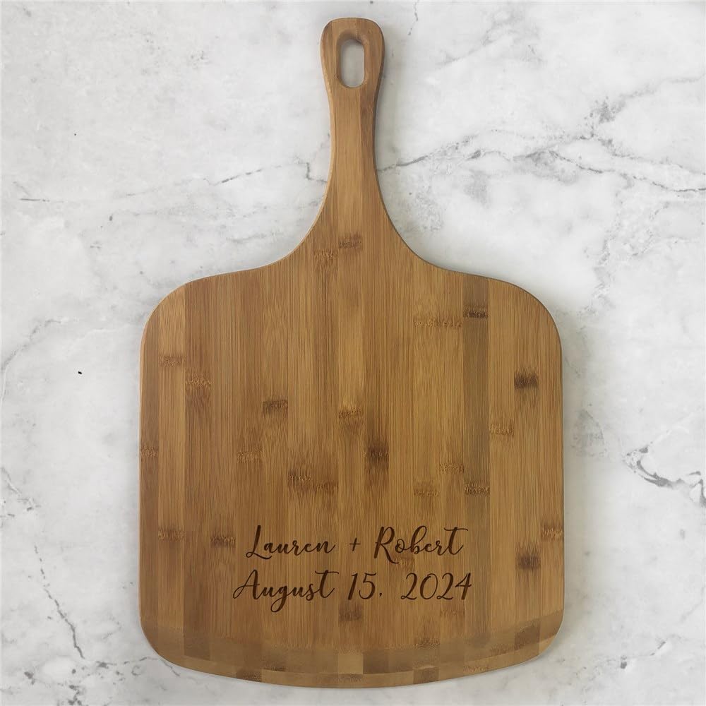 Personalized Bamboo Pizza Peel, Two line message (script), Measures 23 1/2" x 14 1/2" Engraved Pizza Board, Custom Pizzeria Decor