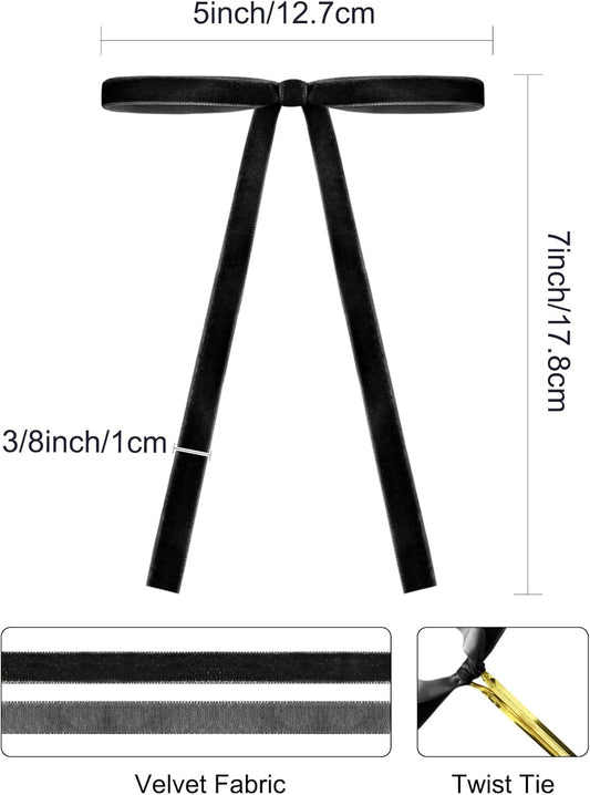 SIMISI RIBBON 24Pcs Black Christmas Velvet Ribbon Bows Decorations Xmas Ornaments Vintage Decor for Tree, Wreath, Garland (3/8'' Width, 5 * 7 inch)