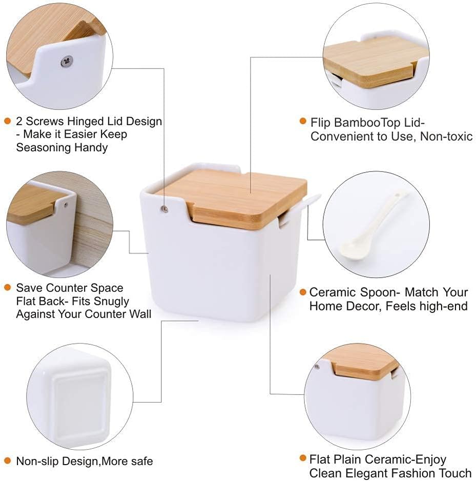 Lucky Goddness Ceramic Sugar Bowl with Bamboo Lid and Spoon,Porcelain Sugar Container for Home Kitchen,Salt Condiment for Sugar Tea Coffee Spice,White,9 Fl oz 270ML