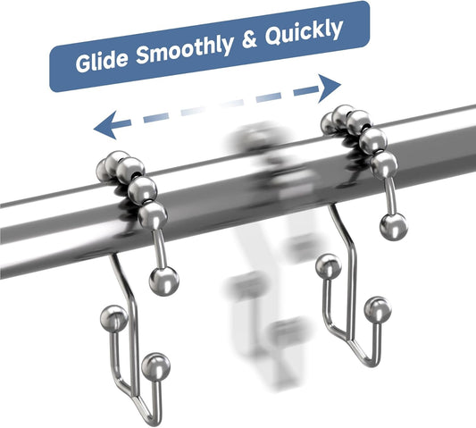 Titanker Shower Curtain Hooks Rings, Rust Resistant Metal Double Glide Shower Hooks Rings for Bathroom Shower Rods Curtains, Set of 24 Hooks - Chrome