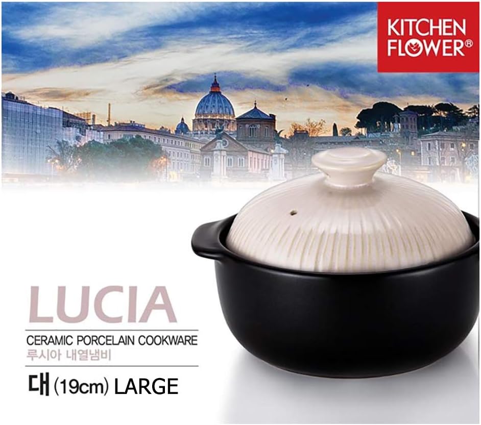 Kitchen Flower Lucia Natural Glazed Ceramic Porcelain Cookware Hot Pot (Beige Pink 1400ml)