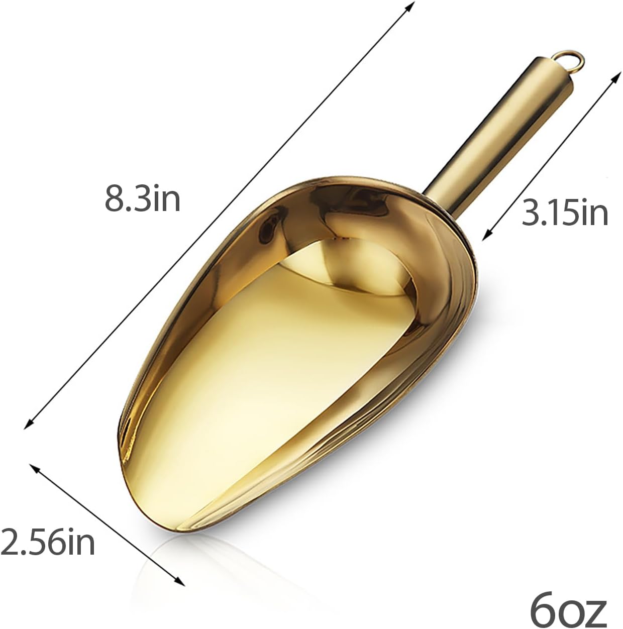 Stainless Steel Ice Scoop 6OZ Small Food Candy Scoop for Kitchen Bar Party Wedding Metal Ice Scooper for Ice Bucket Gold