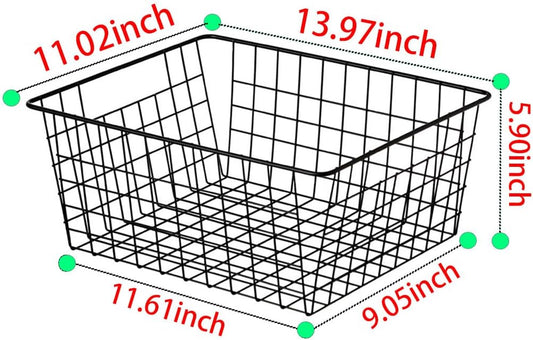 Kitchen Wire Baskets Farmhouse Decor Metal Food Storage Organizer,Household Refrigerator Bin with Built-in Handles for Cabinets,Pantry,Bathroom,Black