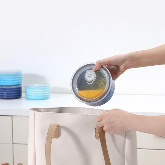 Selamica Ceramic Bowls with Lids, 14 OZ Microwave Safe Bowls with Lids for Lunch Picnic, 5 Inch Ceramic Food Storage Containers for Leftovers, Soup, Salad, Meal Prep, Cereal, Set of 4, Gradient Blue