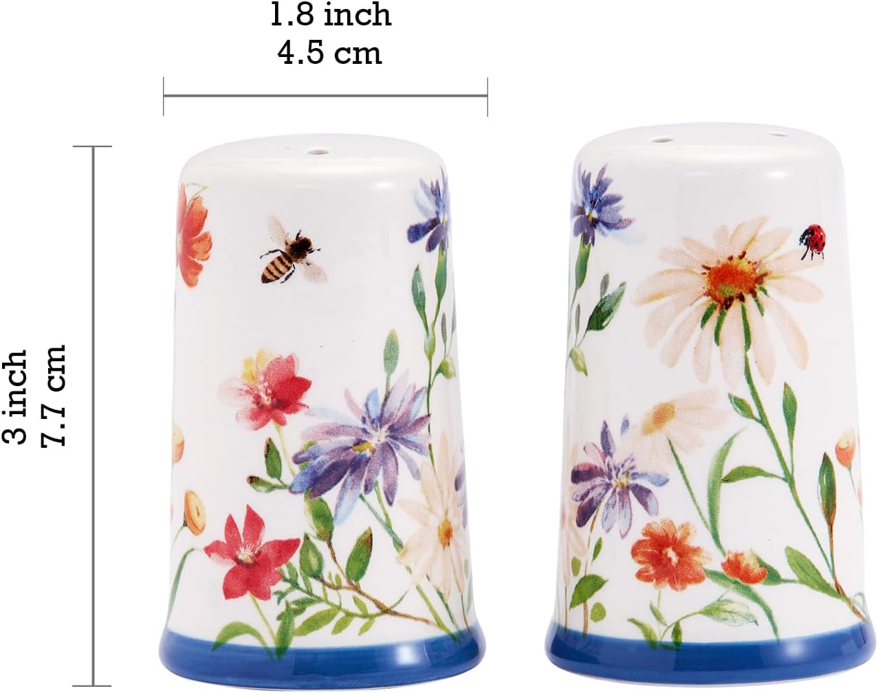 Bico Summer Provence Ceramic Salt & Pepper Shaker Set, for Kitchen or Decor, Dishwasher Safe