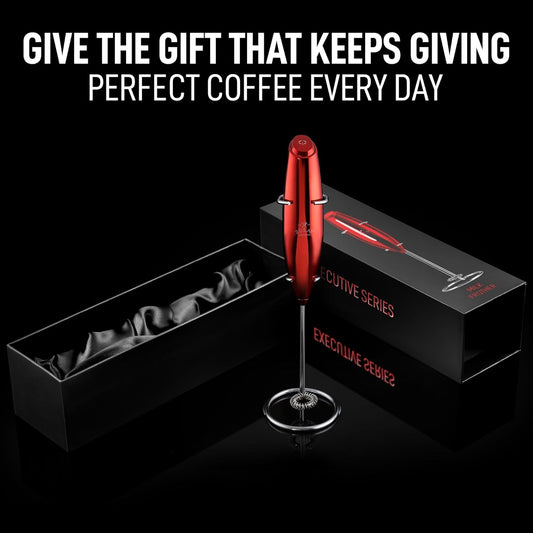 Zulay Kitchen Executive Series Luxury Gift Milk Frother – Handheld Electric Foam Maker for Coffee, Lattes & Hot Chocolate – Deluxe Finish, Great Fir for Coffee Lovers (Cardinal Red)