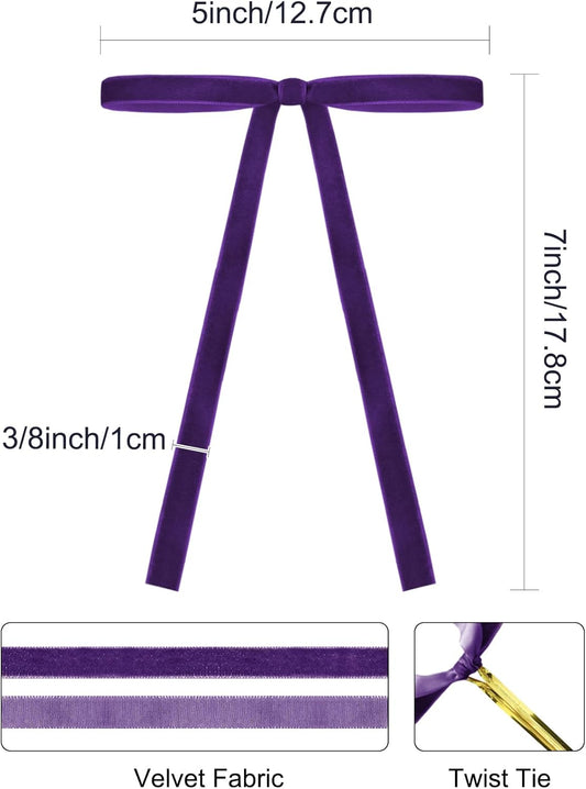 SIMISI RIBBON 24Pcs Purple Christmas Velvet Ribbon Bows Decorations Xmas Ornaments Vintage Decor for Tree, Wreath, Garland (3/8'' Width, 5 * 7 inch)