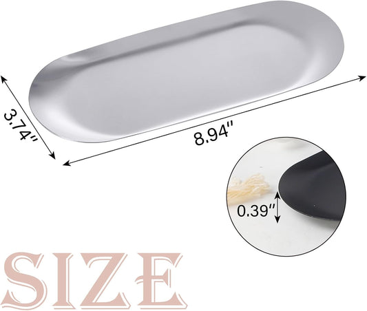 IBWell 2 pcs Silver Decorative Serving Tray for Bathroom, Small Jewelry Tray, Long Tray, Silver Jewelry Tray, Jewelry Bowl Dish Decorative Bathroom Tray – 8.9”