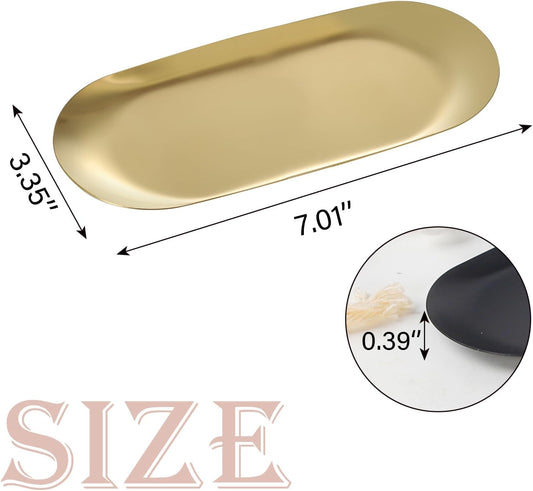 IBWell 2 pcs Gold Decorative Serving Tray for Bathroom, Small Jewelry Tray, Long Tray, Gold Jewelry Tray, Jewelry Bowl Dish Decorative Bathroom Tray -7”