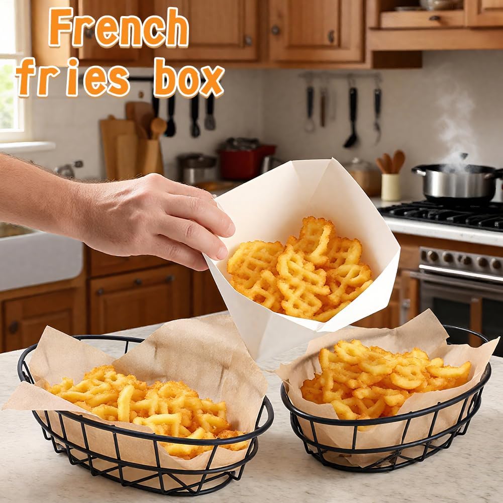 10 Pcs Wire Bread Basket Bulk 9.5 x6.2 x2.2 Inch Large Oval Metal Dinner Roll Baskets for Serving Fruit Bowl Storage with 50 Sheet Deli Wrapper Paper for Restaurant Kitchen Fast Food