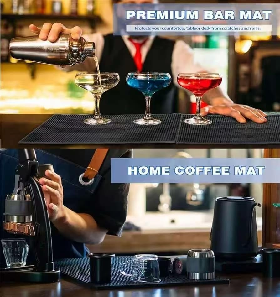 WANGCHAO 4Pack Black Bar Mats 18" x 12" Rubber Dish Drying Mat for Countertop Non Slip Cocktail Service Spill Mats for Bartending Coffee Bar or Home Kitchen (4pcs18x12)