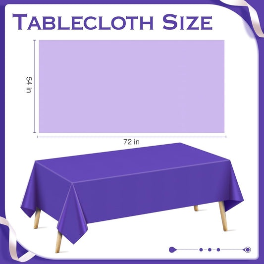 12 Pieces Purple Series Rectangle Tablecloth, 54x72" Solid Color Waterproof & Spillproof Disposable Plastic Table Cover, Durable Party Tablecloth for Dining, Buffet, Picnic, Outdoor Events