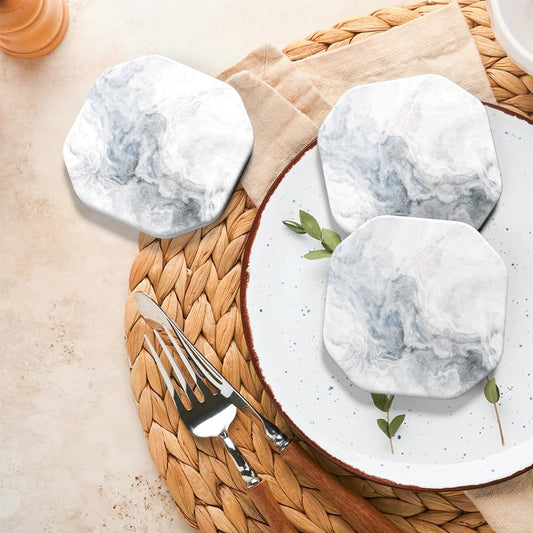 UMIRRO Ceramic Stone Coasters for Drinks Absorbent with Holder for Wooden Coffee Table, Stoneware Cup Coasters for Iced Cold or Hot Drinks, White Marble Style, Gold, 4" Set of 6