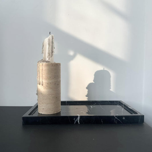 Natural Black Marble Vanity Tray, 9.8"x5.9" Genuine Marble Stone Tray for Bathroom/Kitchen/Dresser