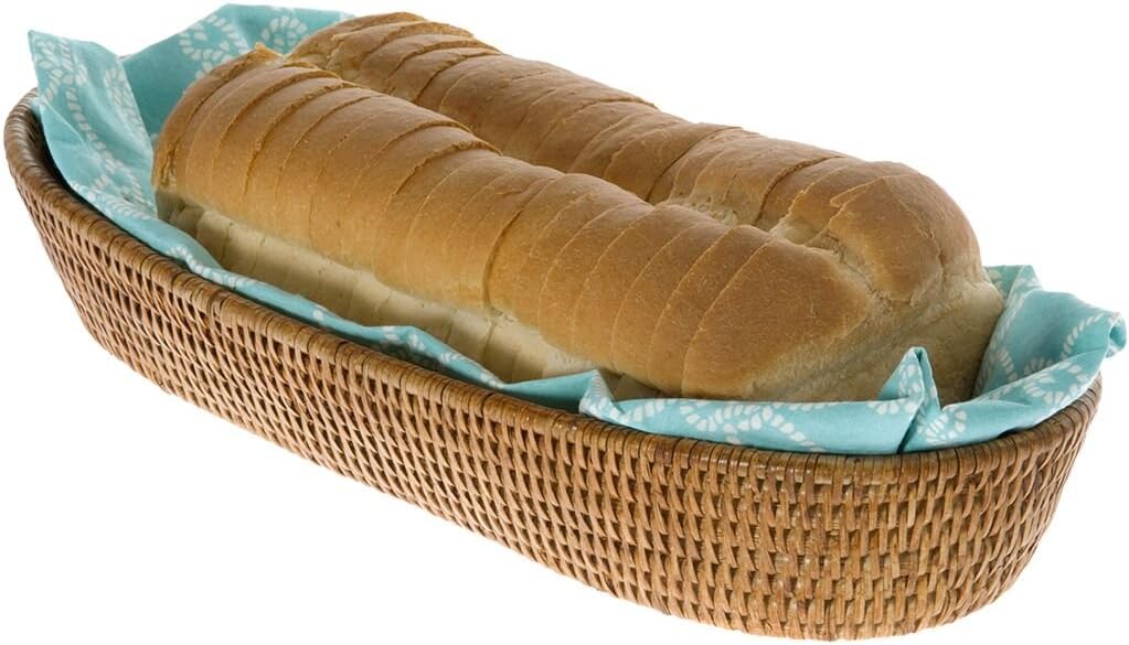 KOUBOO La Jolla Bread Basket | Woven Rattan Basket for Bread, Fruit, & Kitchen Storage | Boho Decor, Food Baskets, Snack Tray, Home Organizer, Honey Brown, Large