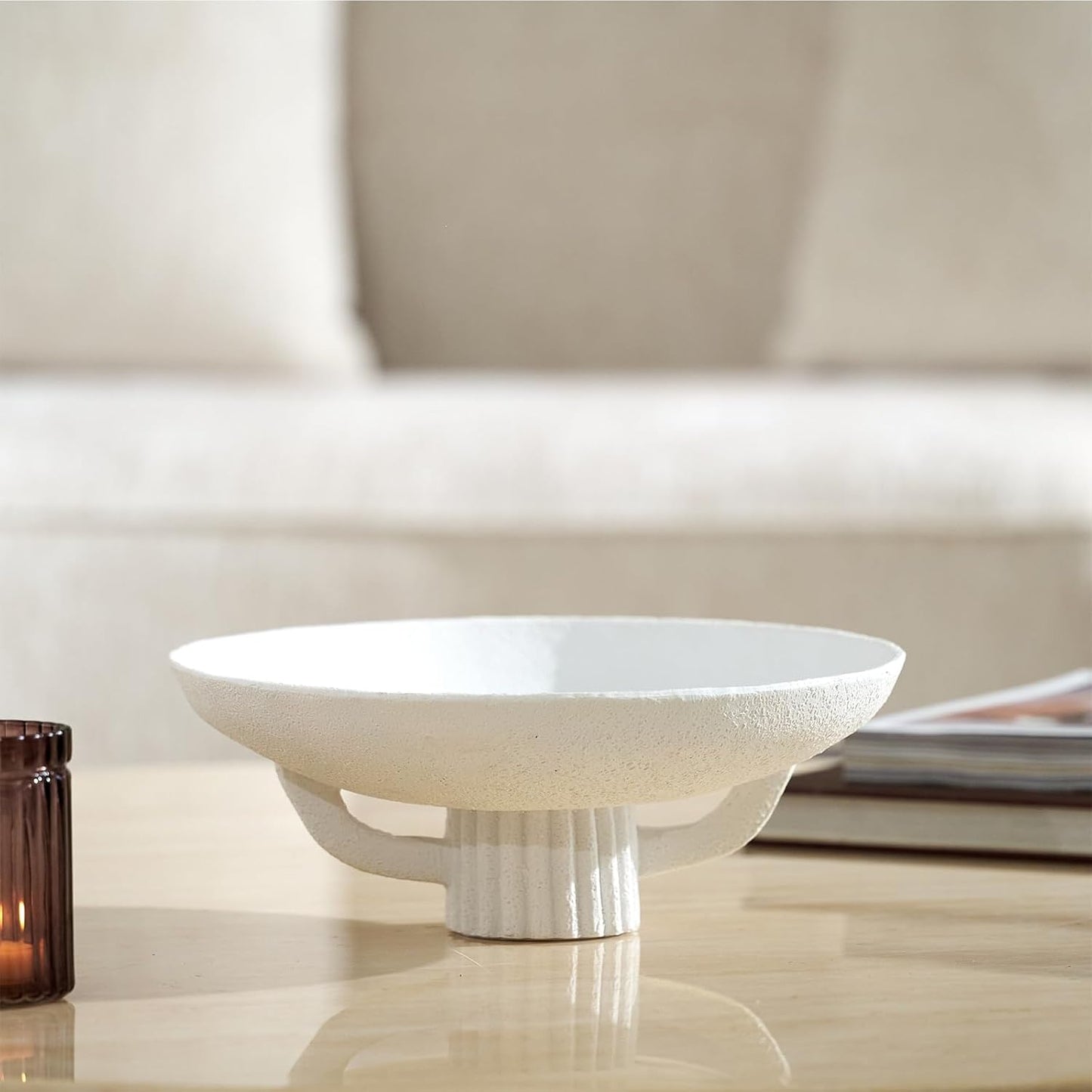 White Resin Decorative Bowl for Boho Modern Home Decor, 11.2" Large Elegant Pedestal Kitchen Fruit Bowl/Key Holder/Potpourri for Entryway Table, Coffee Table, Dining Room,Table Centerpiece Bowl