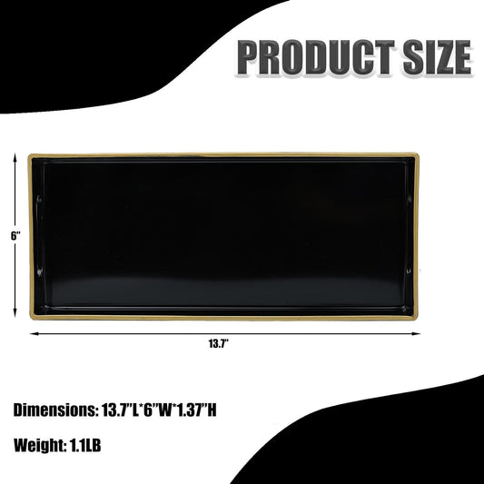 Black Vanity Tray with Handles, Decorative Tray Desktop Storage Organizer for Bathroom, Living Room, 5.9"*13.7"