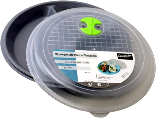4-Pack Divided Microwave Plates with Vented Lids – BPA-Free, Stackable Meal Prep Plates – 3 Section Food Storage – Microwave, Freezer & Dishwasher Safe – 8.75” x 8.75”