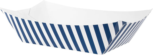 Restaurantware Bio Tek 1 Pound Food Boats 200 Disposable Paper Food Trays - Heavy-Duty Greaseproof Striped Paper Food Boats For Snacks Appetizers Or Treats Use At Parties Or Carnivals