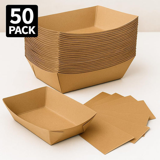 Ruthy’s Outlet Paper Food Trays Disposable Paper Boat, Kraft Serving Boats, Food Holder Trays for Snacks French Fries Nachos Hot Dog Tacos BBQ Party & Concessions (50, 5 lb)