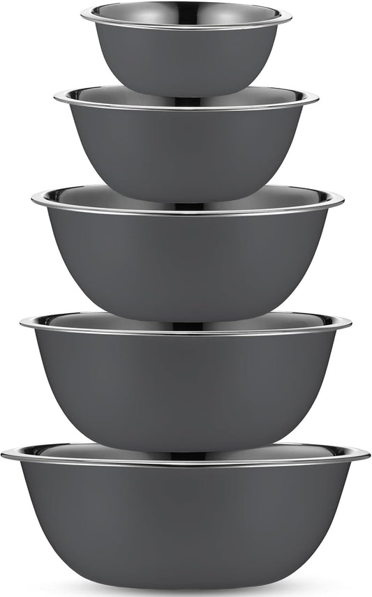 WHYSKO Meal Prep Stainless Steel Mixing Bowls Set, Home, Refrigerator, and Kitchen Food Storage Organizers | Ecofriendly, Reusable, Heavy Duty (Gray)