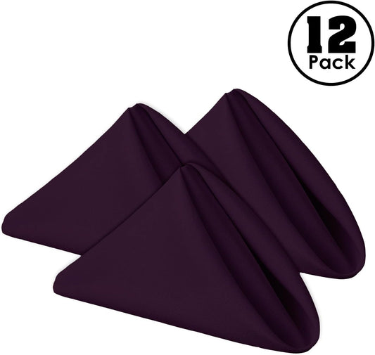 Gee Di Moda Cloth Napkins - 17 x 17 Inch Eggplant Dinner Napkins - Set of 12 Soft & Absorbent Washable Fabric Cloth Table Napkins with Hemmed Edges for Hotel Restaurant, Holiday Parties & Wedding