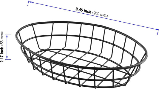 10 PCS Black Wire Bread Basket Oval Metal Dinner Roll Baskets for Fast Food Restaurant, Kitchen, 9.5 x 7.5 x 2.2 Inch