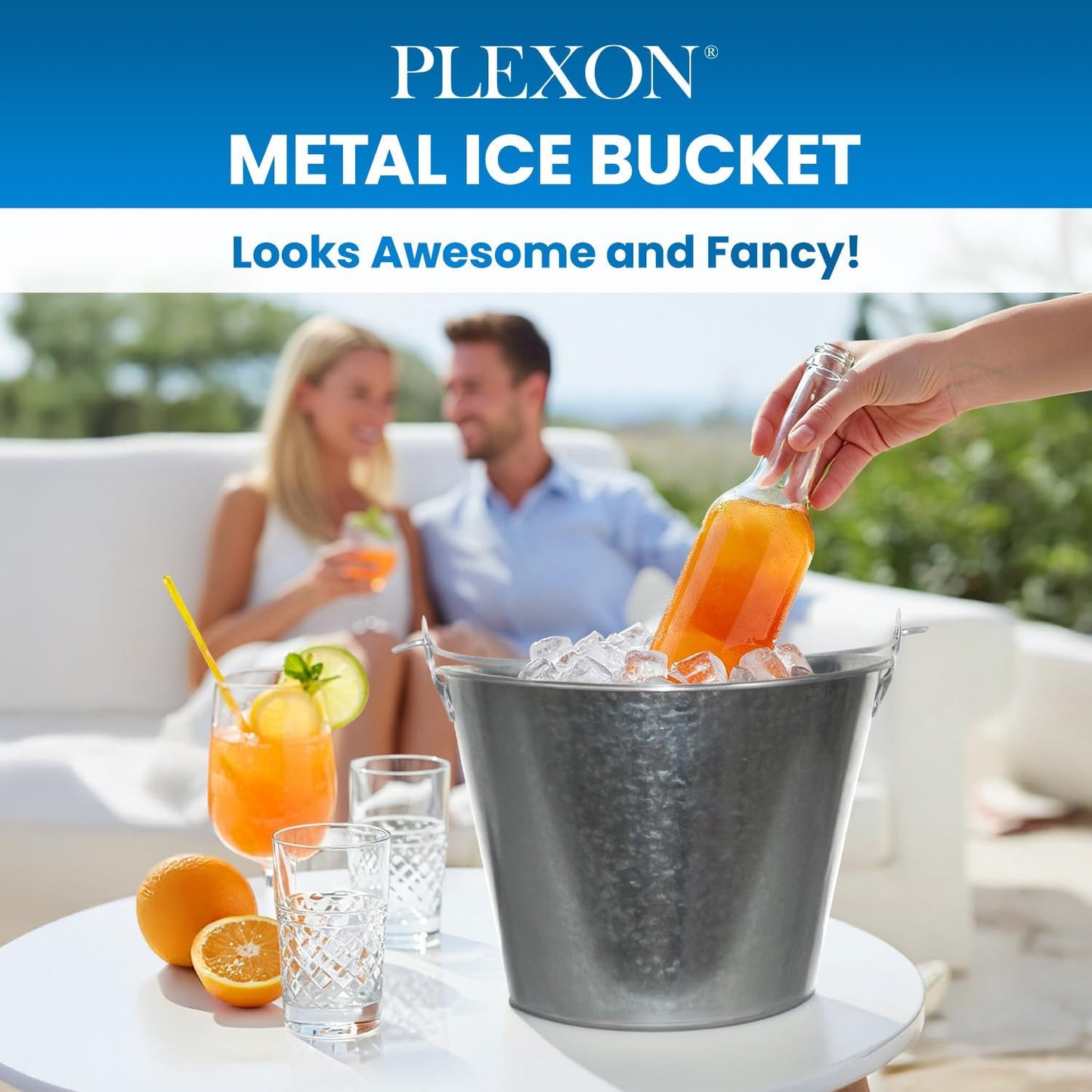 PLEXON Galvanized Metal Ice Bucket for Parties Coctail Bar Restaurant Set of 6 - Drink Beer Champagne Metal Pail Bucket with Handle, Beverage Chiller Cooler Small 1.3 Gallon