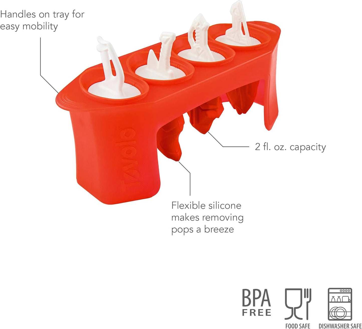 Tovolo Sword Ice Pop Molds Popsicle Maker, Flexible Silicone, Dishwasher Safe, Set of 4