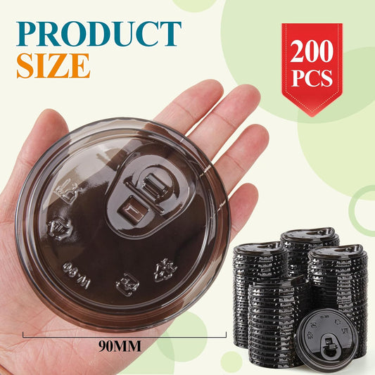 200 Count Sip Lids for Plastic Cups 90mm Strawless Clear Lids for Iced Coffee Beer Beverage Sipper Cups(Black)