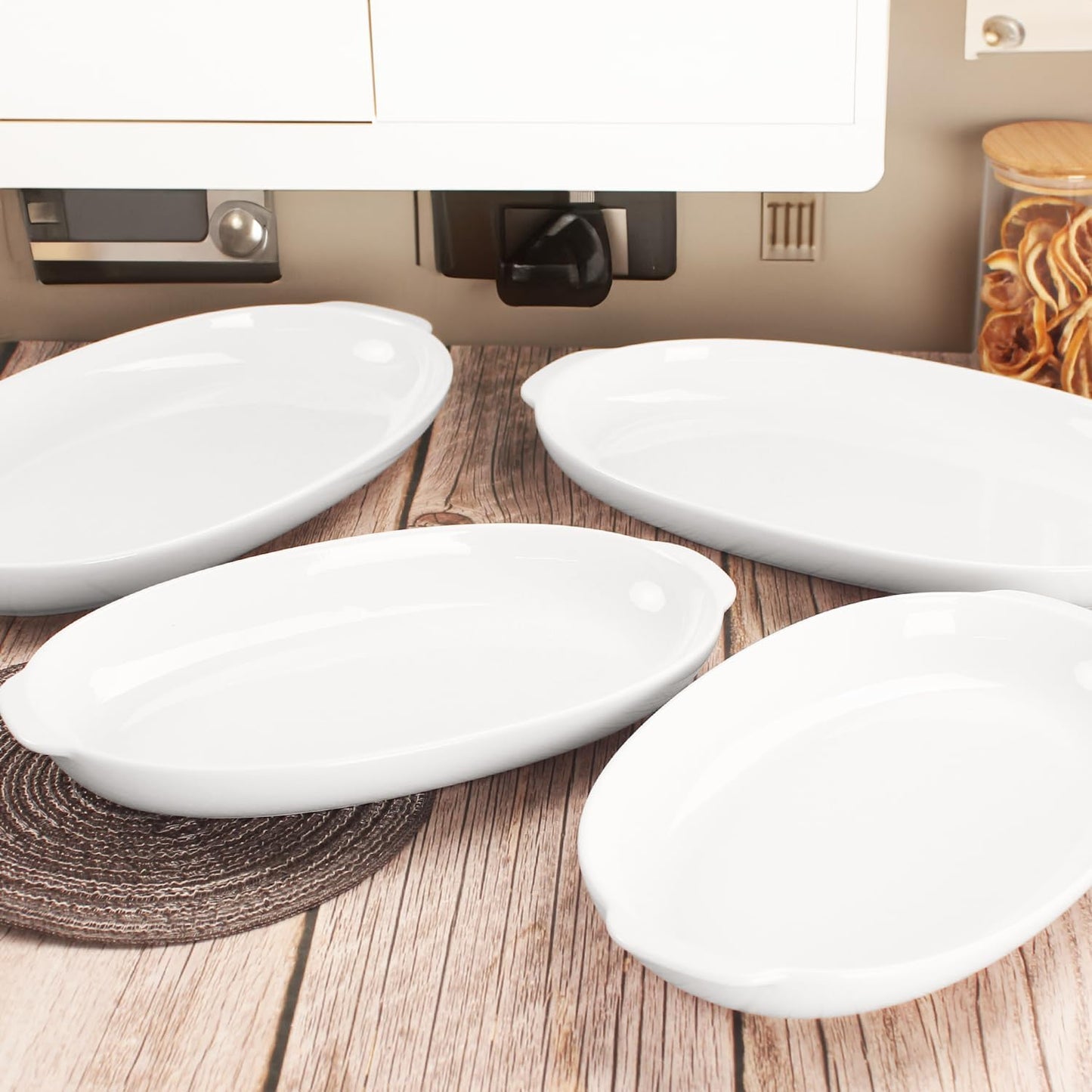 11 x 7 Inch Oval Au Gratin Baking Dishes, Set of 2, Porcelain Baking pan Oven Safe, Roasting Lasagna Pans, for Casserole Dish, Pie Plate, Baking, scalloped, potatoes, shepherds pie