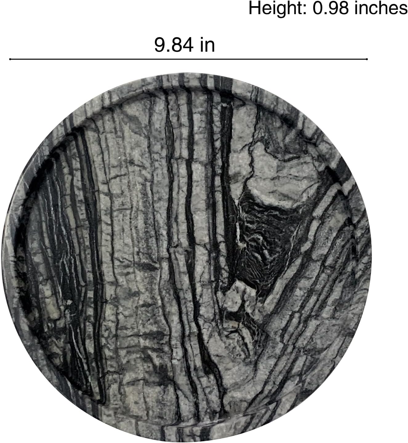 Travertine Tray, Small Ceramic Vanity Tray for Bathroom Counter Decor, Round Marble Decorative Trays for Coffee Table (Grey Black, Large Size)