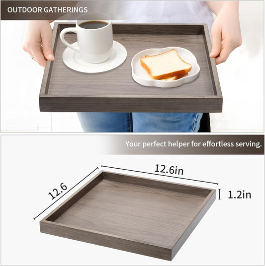 Wooden Square Serving Tray Home Decor,Black Walnut Wood Ottoman Tray for Living Room,Classic Wood Decorative Storage Coffee Trays,Storage and Display of Bread Food Fruit