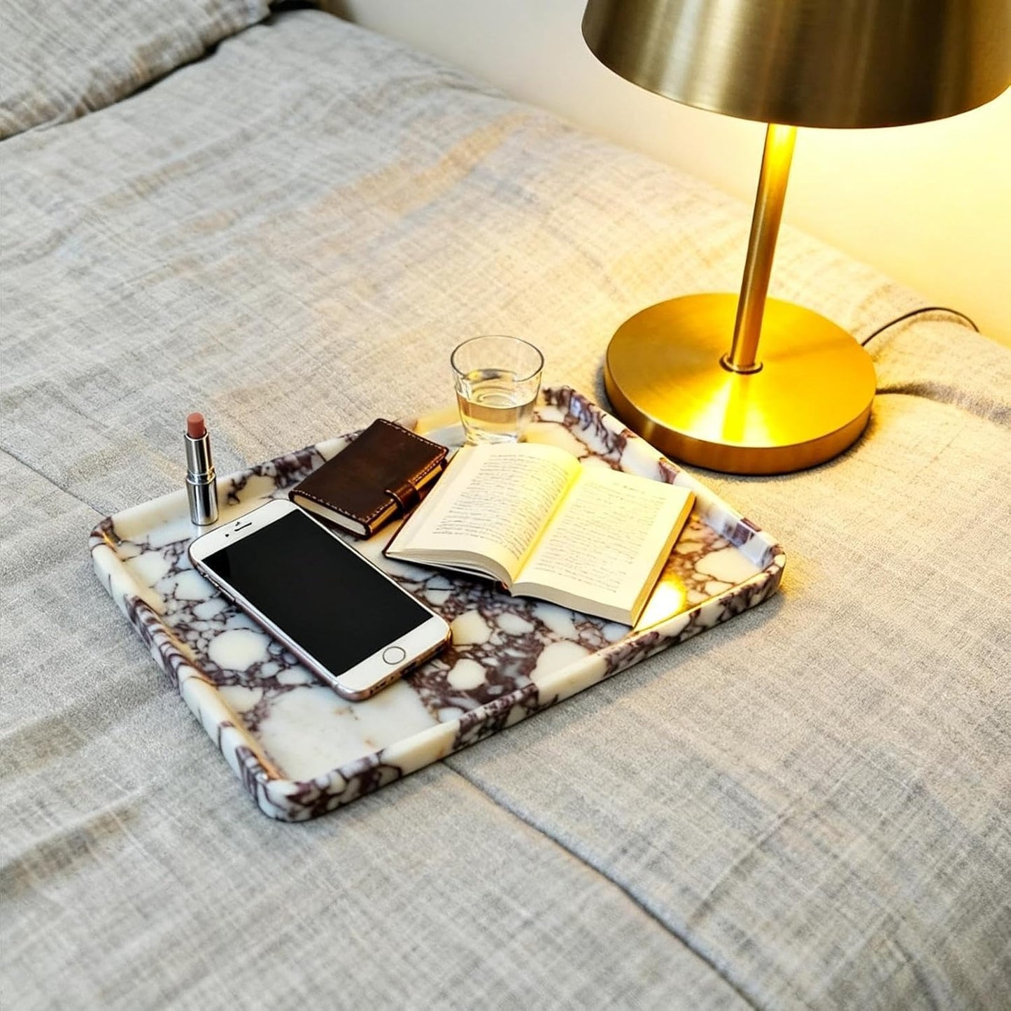 Artisonal Abode Rectangular Marble Tray – Luxury Bathroom Vanity Organizer, Jewelry & Makeup Holder, Natural Stone Home Decor Gift